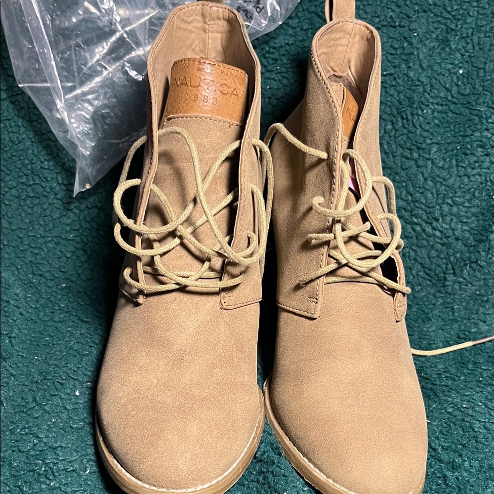 Nautica Beige Lace-Up Ankle Boots